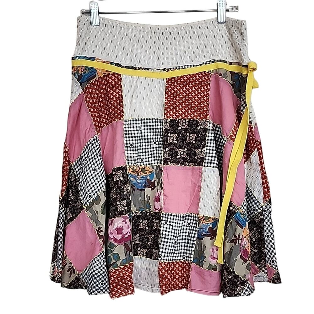 Free People Patchwork Midi Skirt in Pink, Yellow, Black, White, Brown